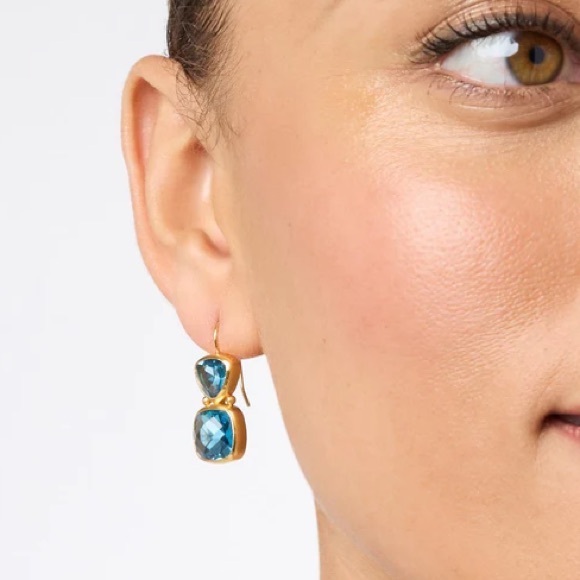 JULIE VOS • Aquitaine Iridescent Aquamarine Blue Double Drop Faceted Earrings - Picture 5 of 8